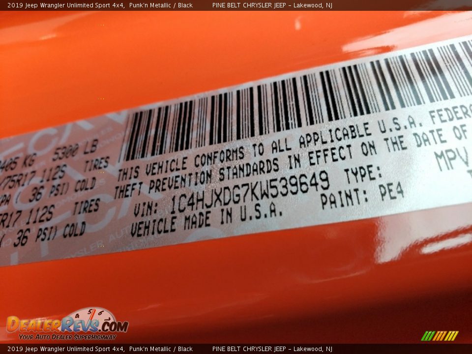 2019 Jeep Wrangler Unlimited Sport 4x4 Punk'n Metallic / Black Photo #7