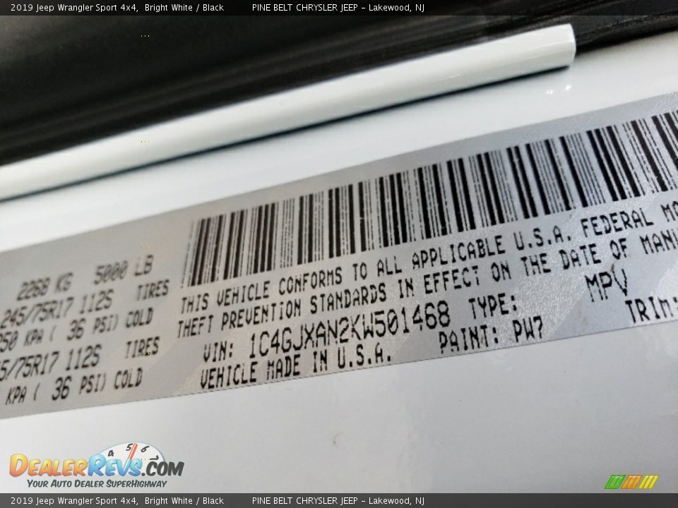 2019 Jeep Wrangler Sport 4x4 Bright White / Black Photo #8