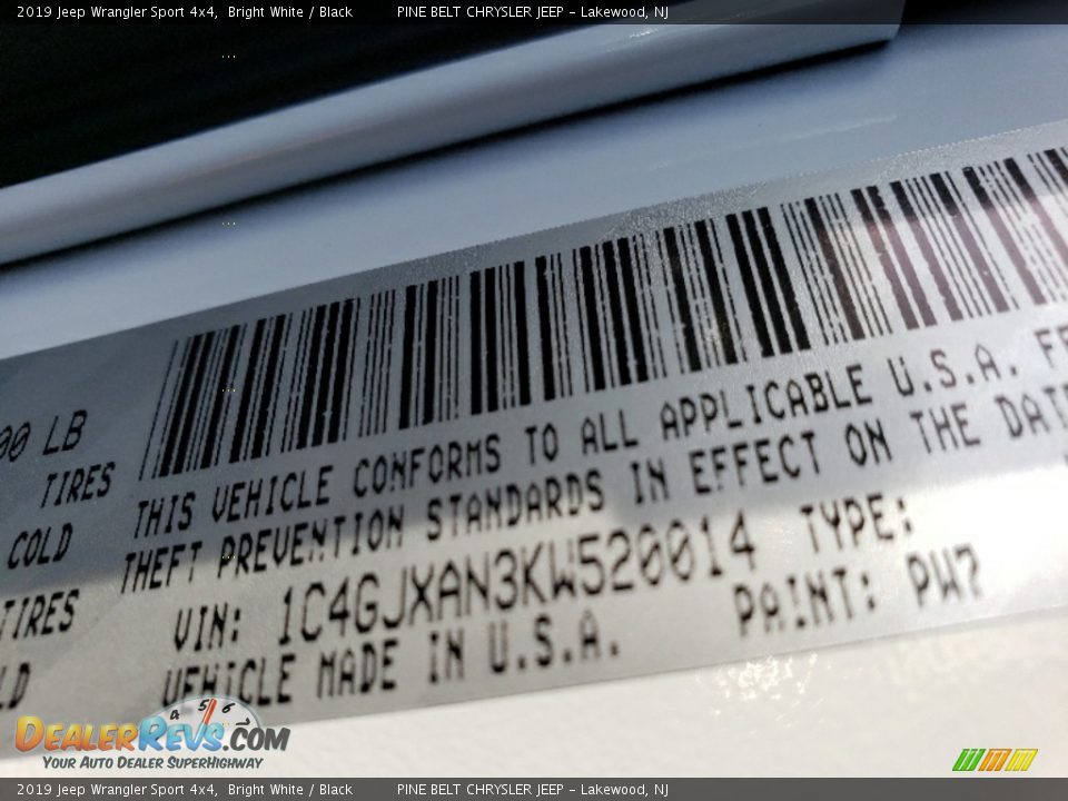 2019 Jeep Wrangler Sport 4x4 Bright White / Black Photo #9