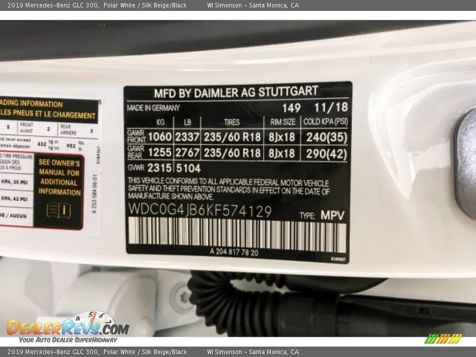 2019 Mercedes-Benz GLC 300 Polar White / Silk Beige/Black Photo #11