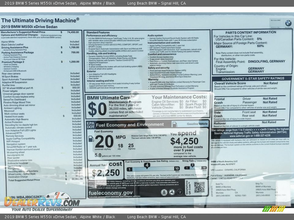 2019 BMW 5 Series M550i xDrive Sedan Window Sticker Photo #10