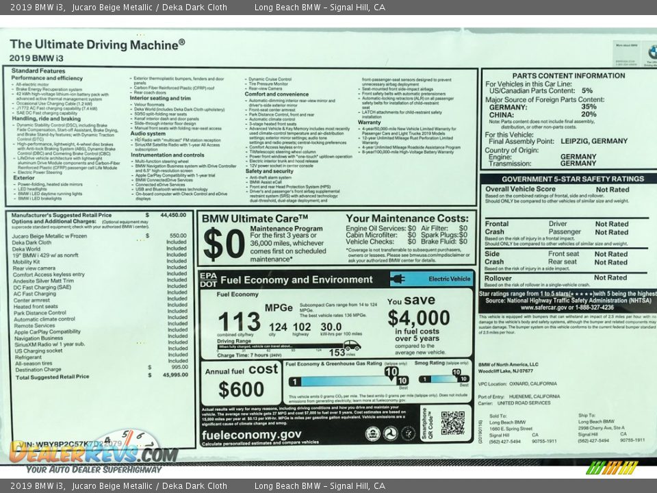 2019 BMW i3  Window Sticker Photo #10