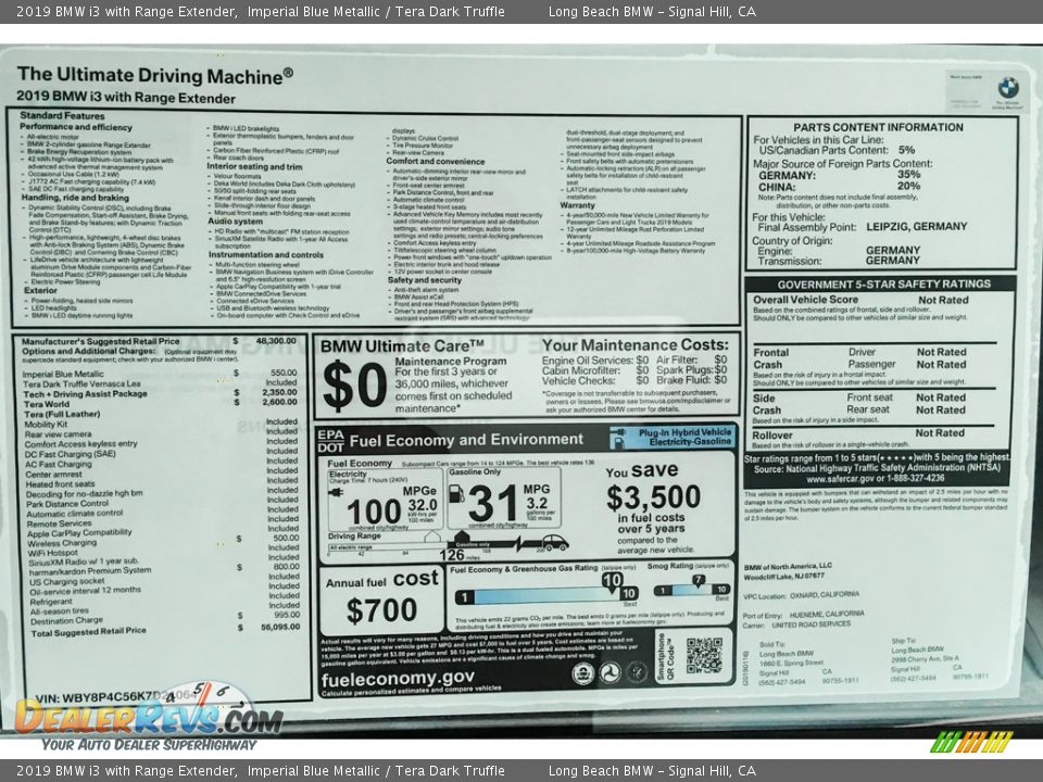 2019 BMW i3 with Range Extender Window Sticker Photo #10