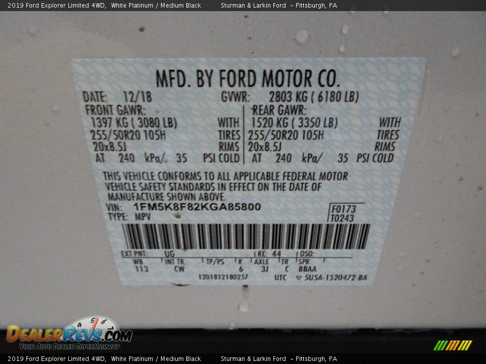 2019 Ford Explorer Limited 4WD White Platinum / Medium Black Photo #10