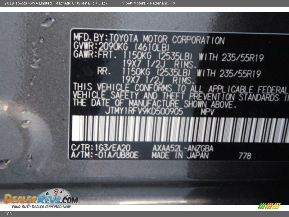 Toyota Color Code 1G3 Magnetic Gray Metallic