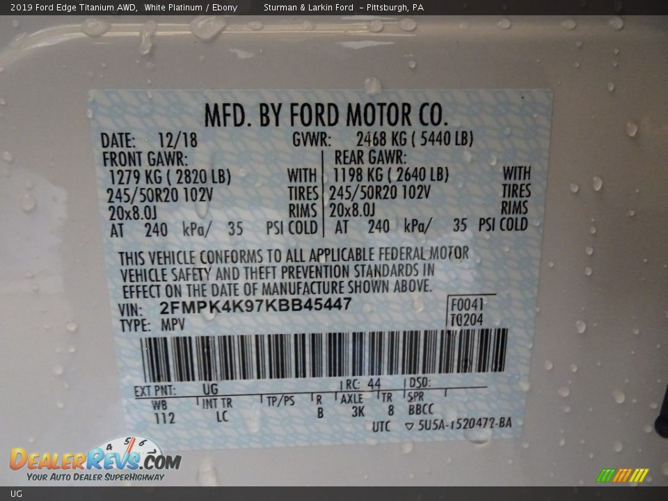 Ford Color Code UG White Platinum