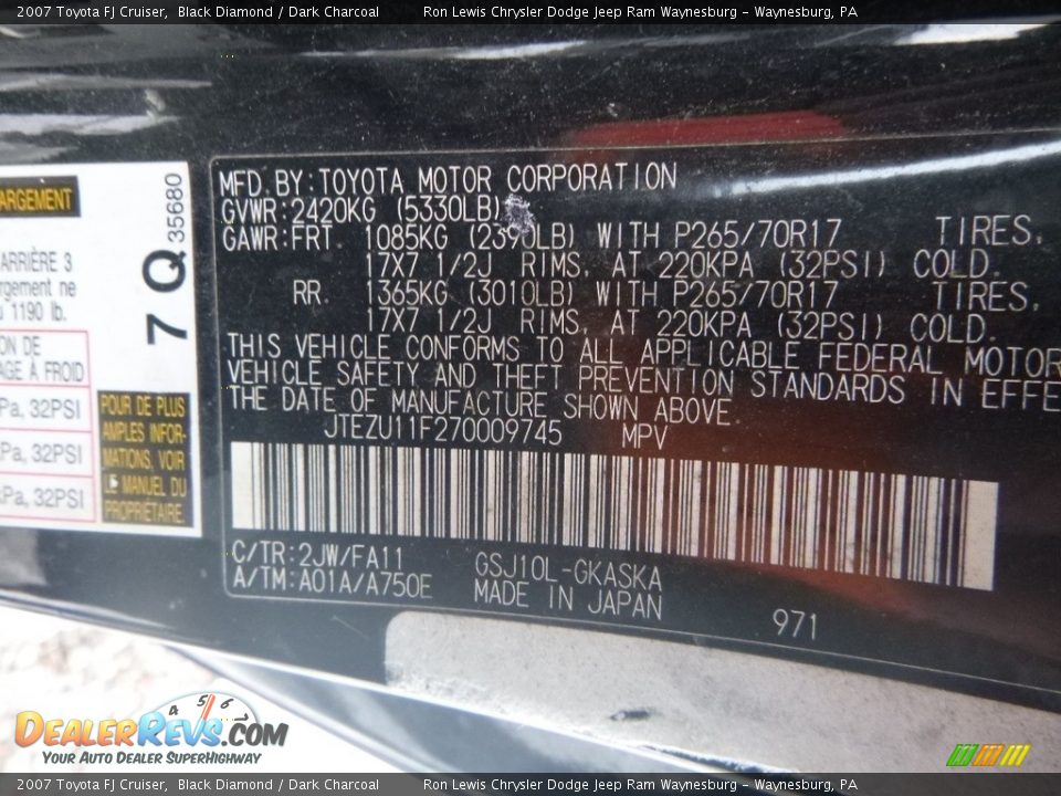 2007 Toyota FJ Cruiser Black Diamond / Dark Charcoal Photo #11