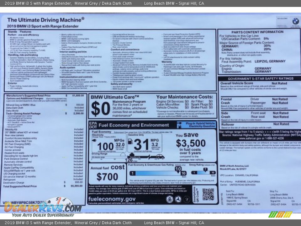 2019 BMW i3 S with Range Extender Mineral Grey / Deka Dark Cloth Photo #10