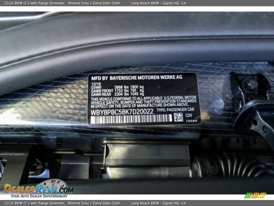 2019 BMW i3 S with Range Extender Mineral Grey / Deka Dark Cloth Photo #11