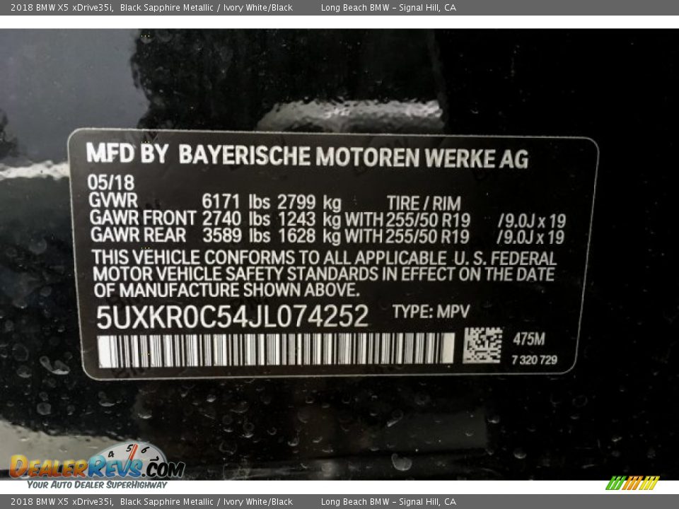 2018 BMW X5 xDrive35i Black Sapphire Metallic / Ivory White/Black Photo #11