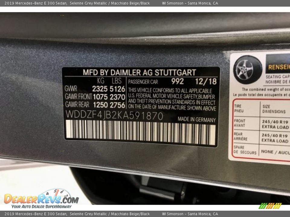 2019 Mercedes-Benz E 300 Sedan Selenite Grey Metallic / Macchiato Beige/Black Photo #11