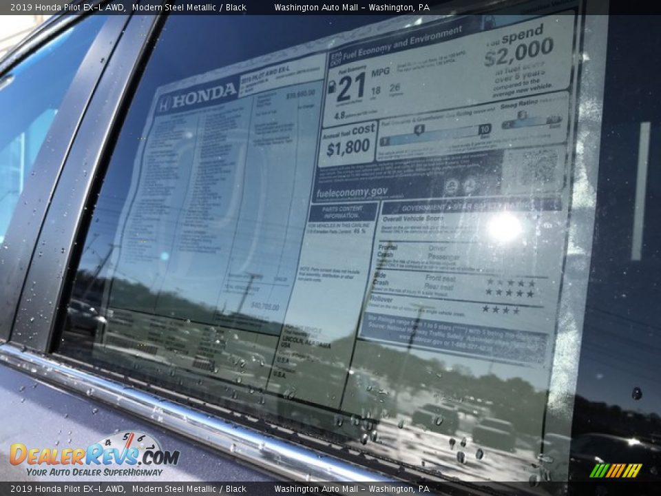 2019 Honda Pilot EX-L AWD Modern Steel Metallic / Black Photo #10