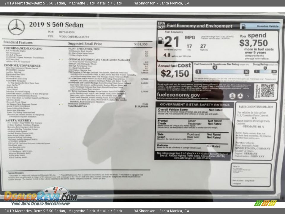 2019 Mercedes-Benz S 560 Sedan Magnetite Black Metallic / Black Photo #10