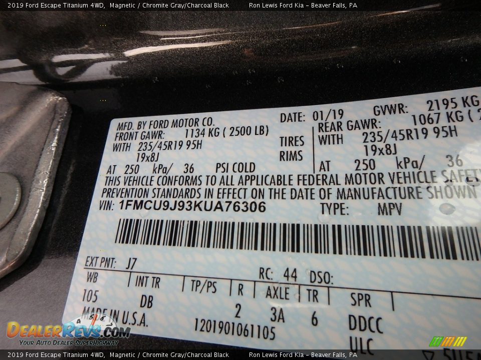 2019 Ford Escape Titanium 4WD Magnetic / Chromite Gray/Charcoal Black Photo #16