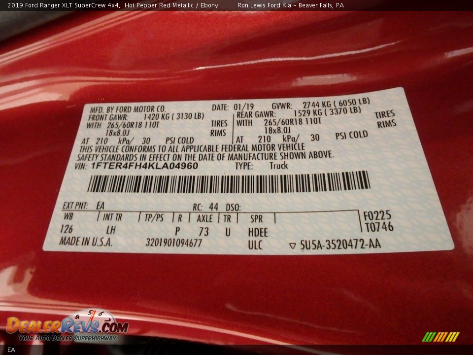 Ford Color Code EA Hot Pepper Red Metallic