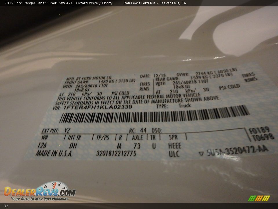 Ford Color Code YZ Oxford White