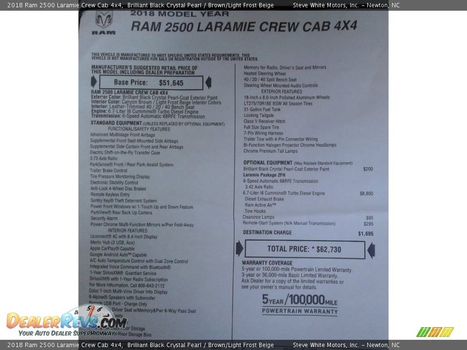 2018 Ram 2500 Laramie Crew Cab 4x4 Brilliant Black Crystal Pearl / Brown/Light Frost Beige Photo #34