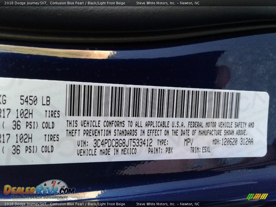 2018 Dodge Journey SXT Contusion Blue Pearl / Black/Light Frost Beige Photo #34
