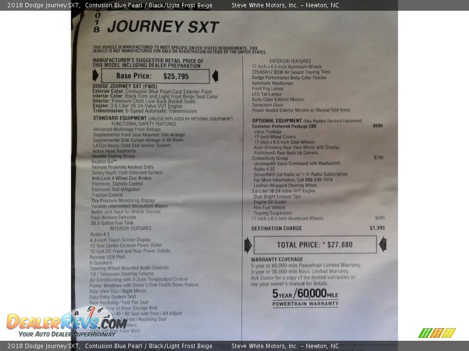 2018 Dodge Journey SXT Contusion Blue Pearl / Black/Light Frost Beige Photo #35