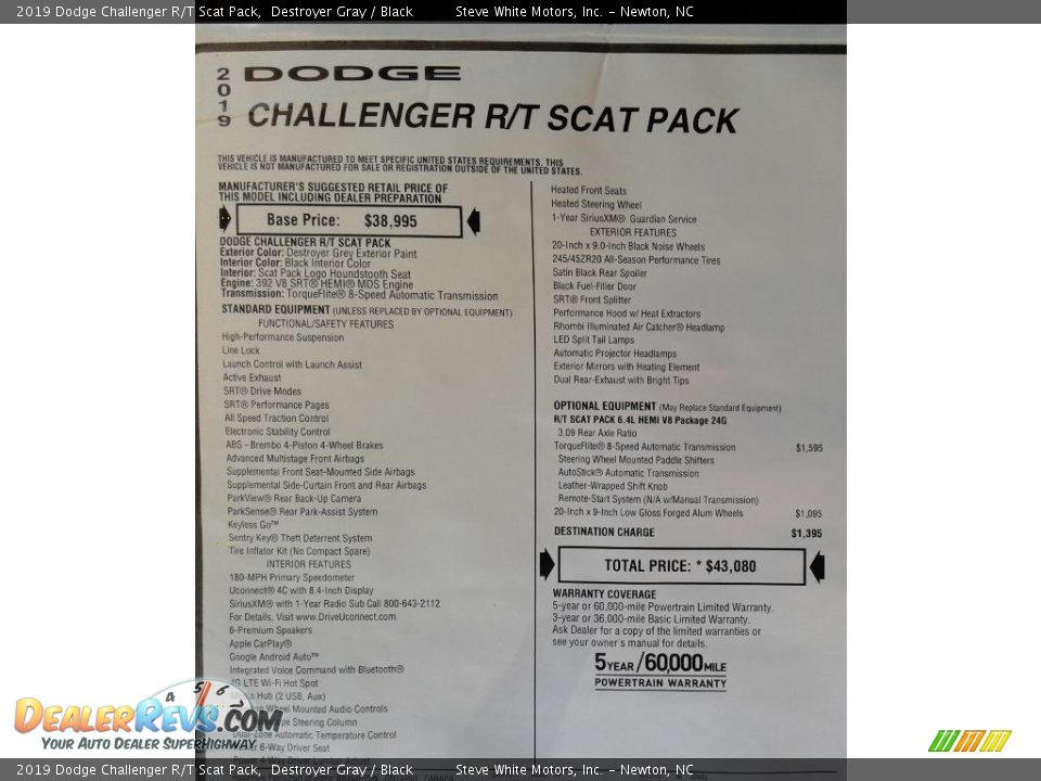 2019 Dodge Challenger R/T Scat Pack Destroyer Gray / Black Photo #35