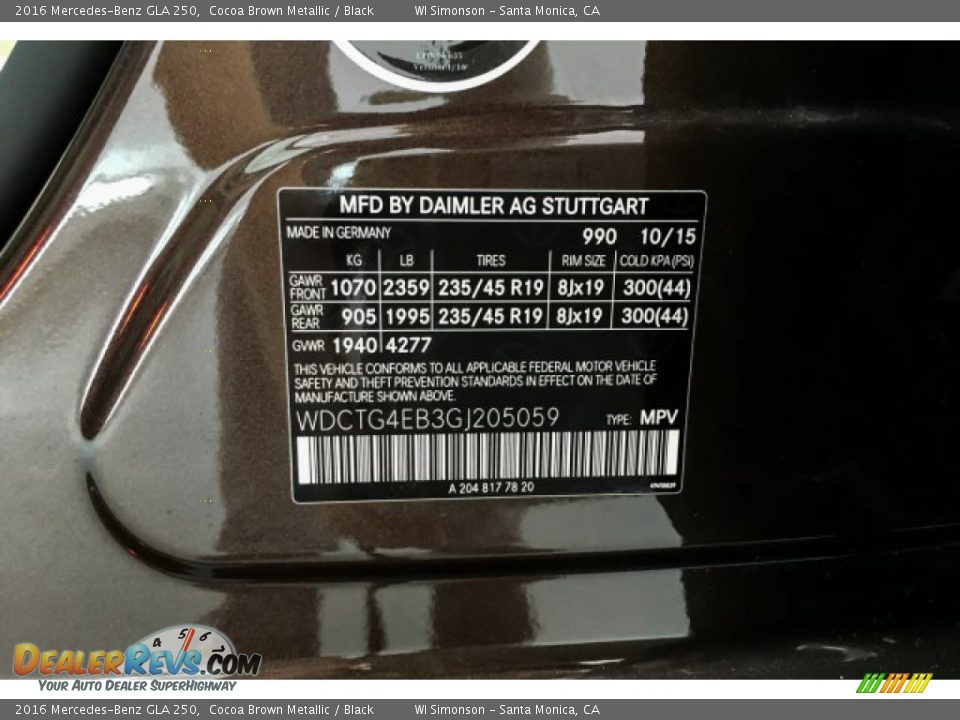 2016 Mercedes-Benz GLA 250 Cocoa Brown Metallic / Black Photo #25