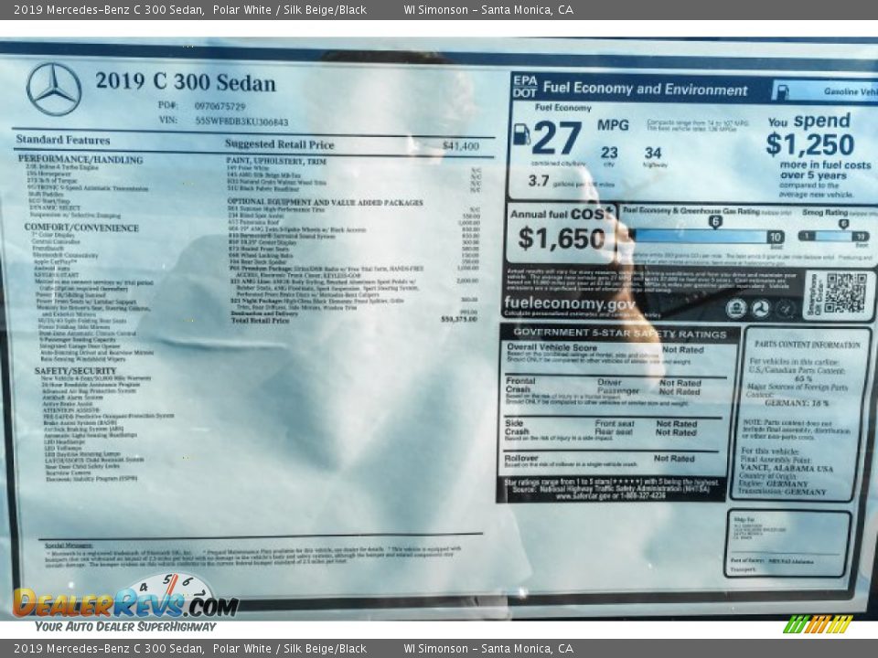 2019 Mercedes-Benz C 300 Sedan Polar White / Silk Beige/Black Photo #10