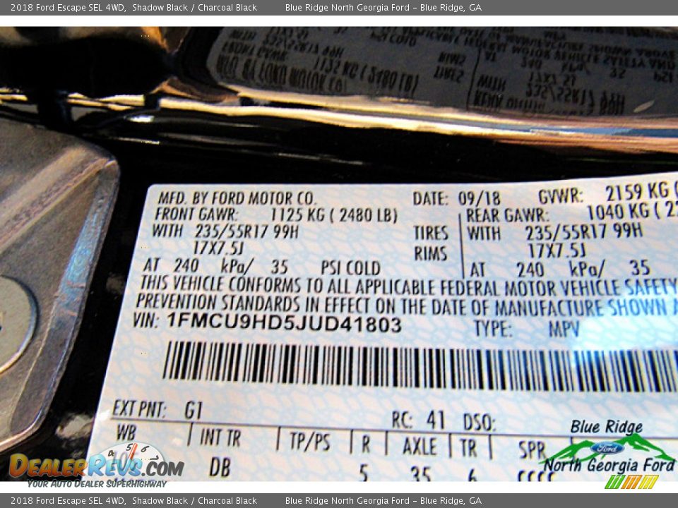 2018 Ford Escape SEL 4WD Shadow Black / Charcoal Black Photo #26