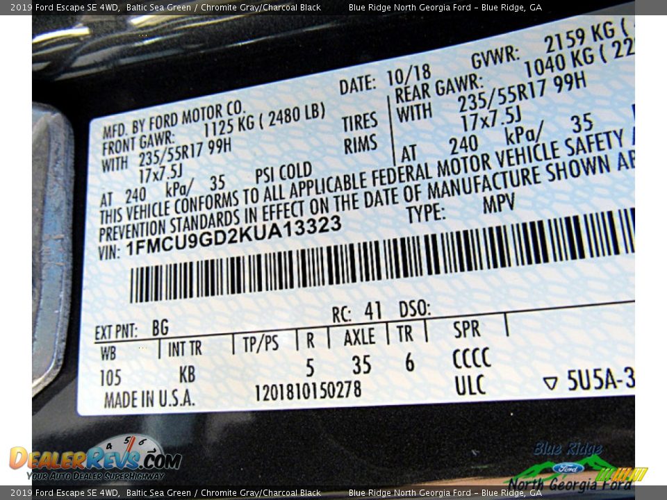 2019 Ford Escape SE 4WD Baltic Sea Green / Chromite Gray/Charcoal Black Photo #28
