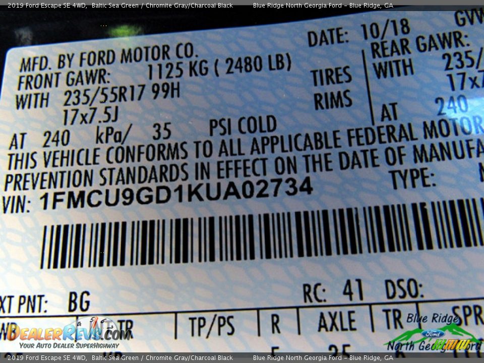 2019 Ford Escape SE 4WD Baltic Sea Green / Chromite Gray/Charcoal Black Photo #24