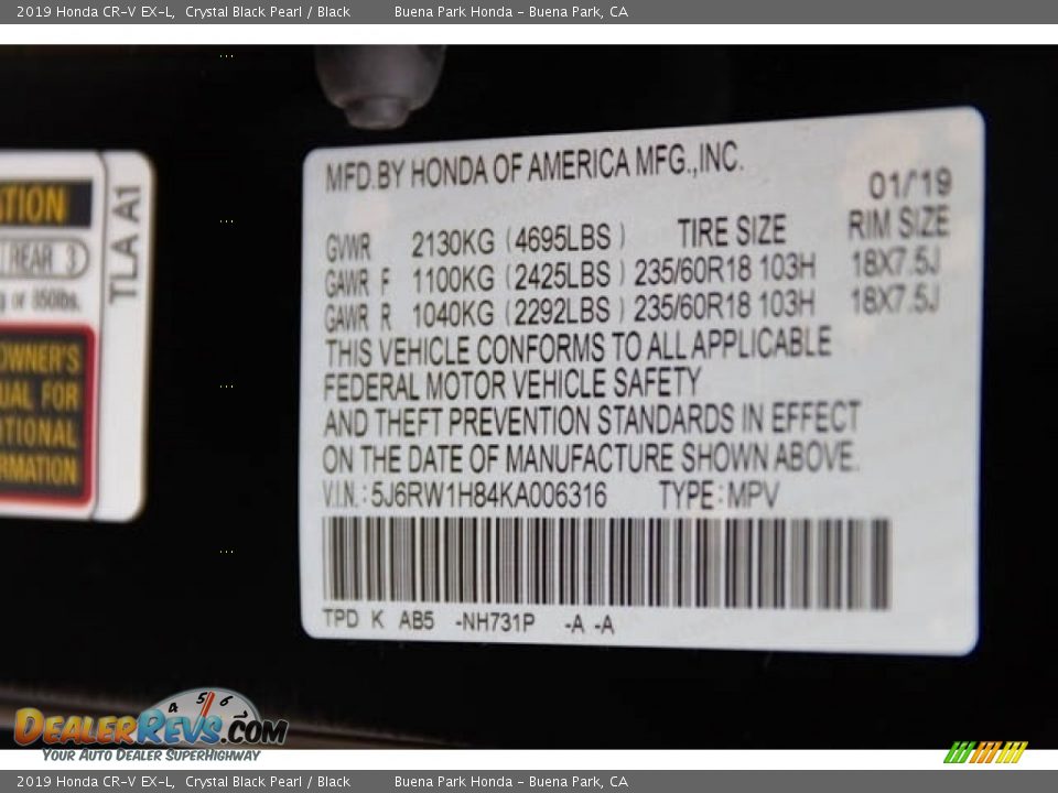 2019 Honda CR-V EX-L Crystal Black Pearl / Black Photo #28
