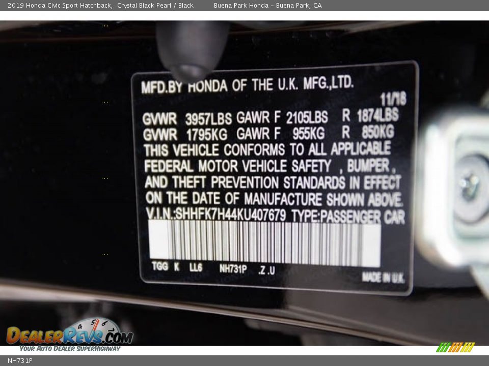 Honda Color Code NH731P Crystal Black Pearl