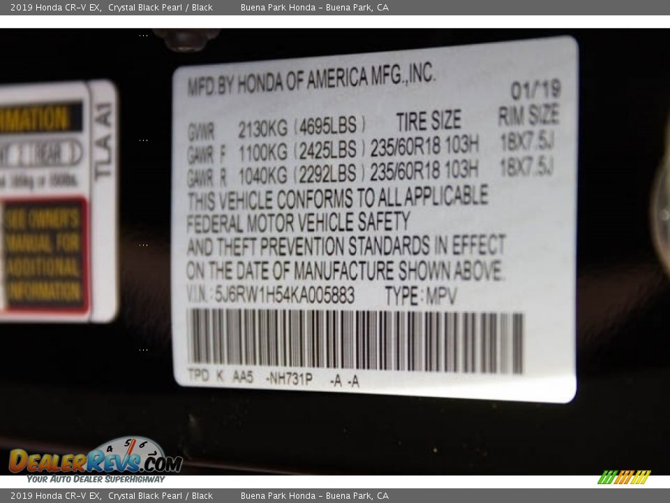 2019 Honda CR-V EX Crystal Black Pearl / Black Photo #28