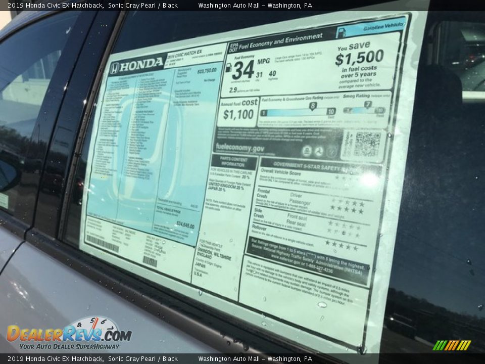 2019 Honda Civic EX Hatchback Sonic Gray Pearl / Black Photo #8