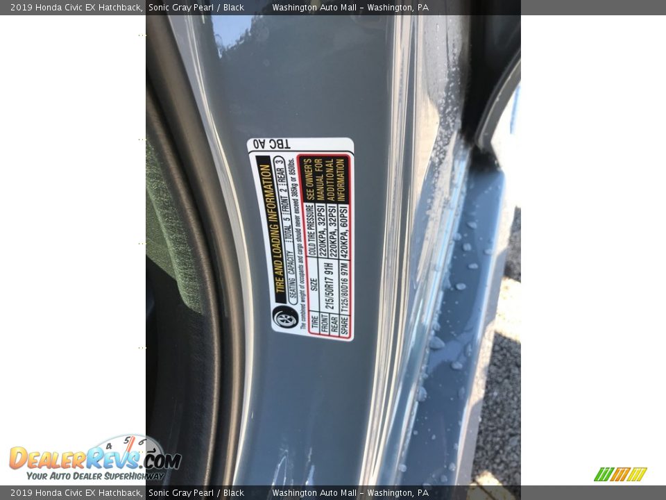 2019 Honda Civic EX Hatchback Sonic Gray Pearl / Black Photo #10