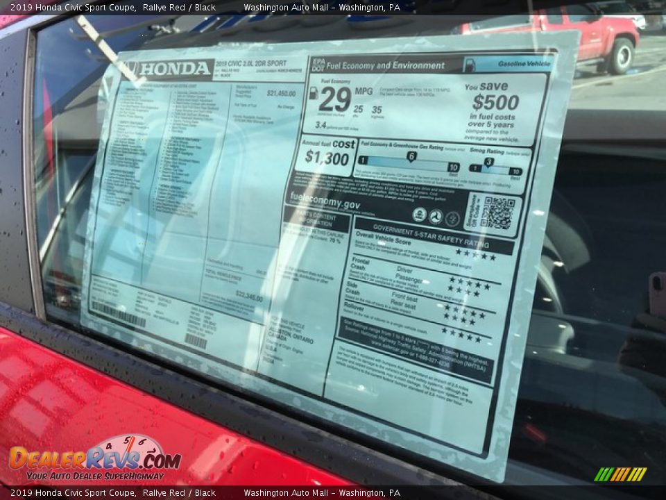 2019 Honda Civic Sport Coupe Window Sticker Photo #9