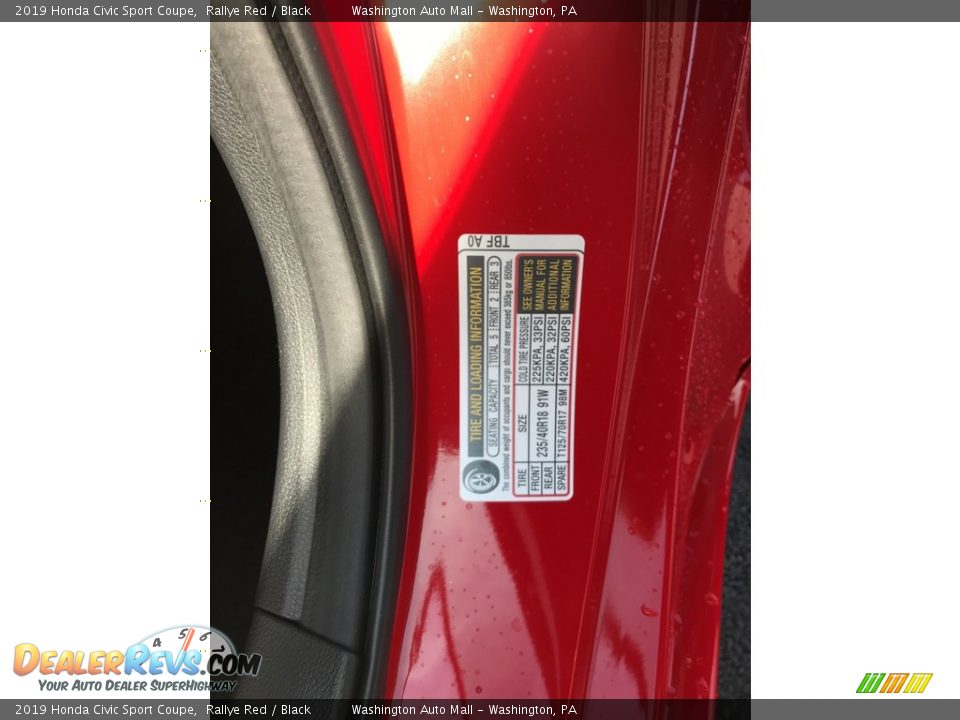 Info Tag of 2019 Honda Civic Sport Coupe Photo #11