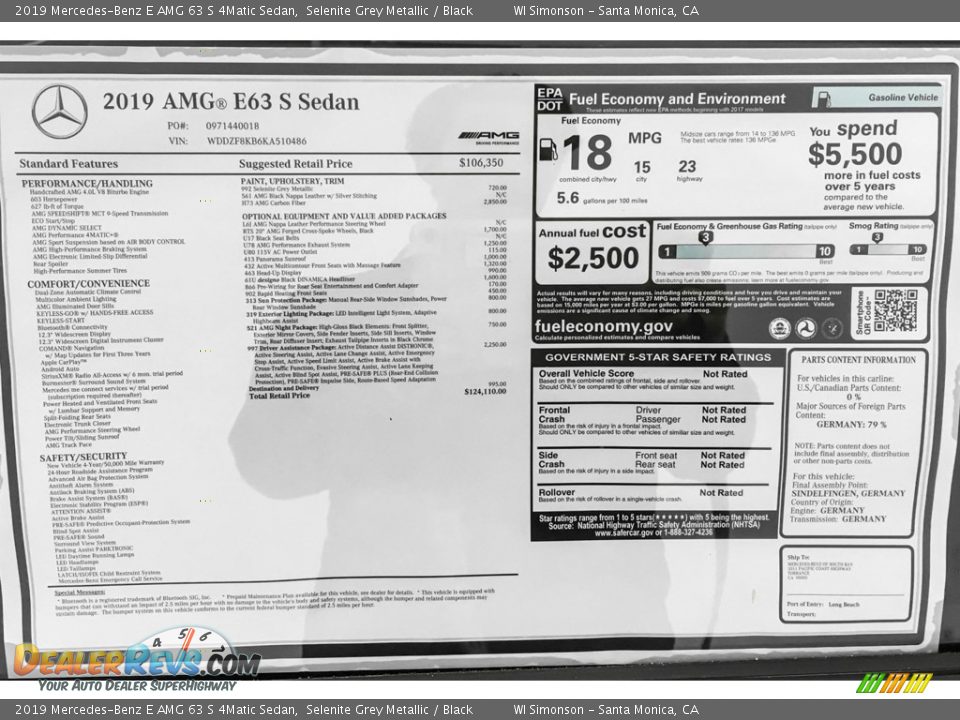 2019 Mercedes-Benz E AMG 63 S 4Matic Sedan Selenite Grey Metallic / Black Photo #10