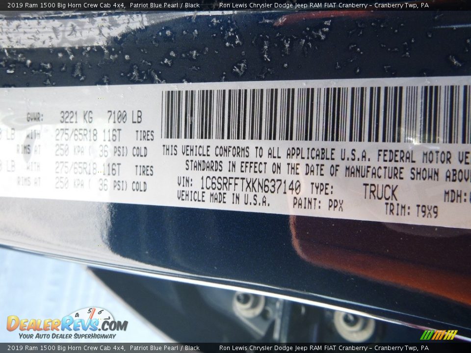 2019 Ram 1500 Big Horn Crew Cab 4x4 Patriot Blue Pearl / Black Photo #14