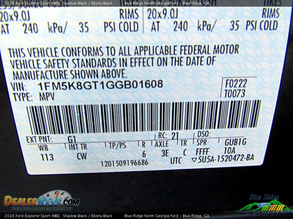 2016 Ford Explorer Sport 4WD Shadow Black / Ebony Black Photo #27