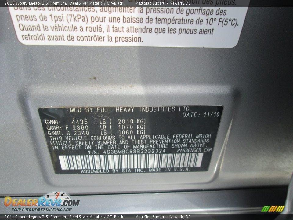 2011 Subaru Legacy 2.5i Premium Steel Silver Metallic / Off-Black Photo #29