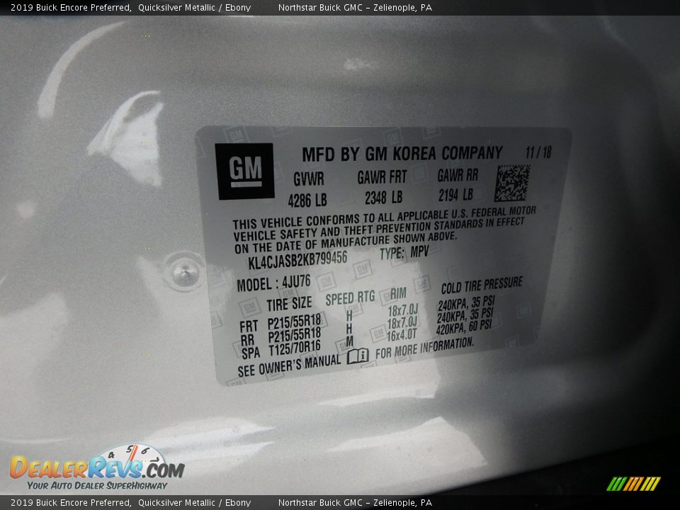 2019 Buick Encore Preferred Quicksilver Metallic / Ebony Photo #16