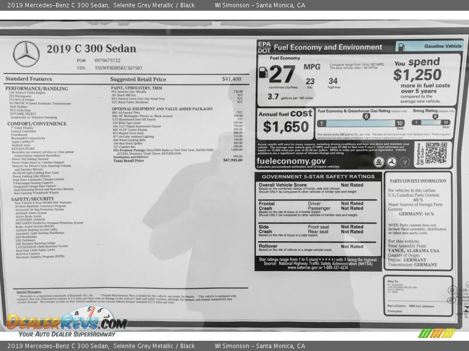 2019 Mercedes-Benz C 300 Sedan Selenite Grey Metallic / Black Photo #10