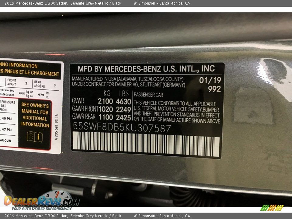 2019 Mercedes-Benz C 300 Sedan Selenite Grey Metallic / Black Photo #11