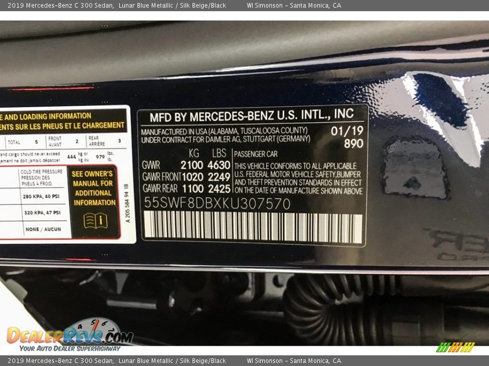 2019 Mercedes-Benz C 300 Sedan Lunar Blue Metallic / Silk Beige/Black Photo #11