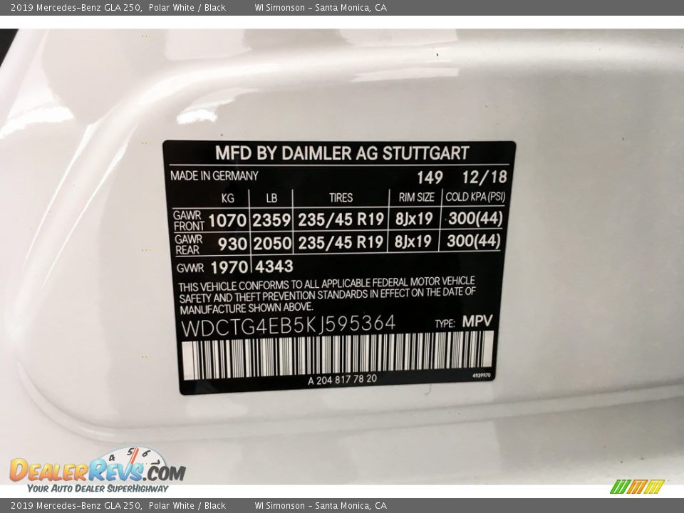 2019 Mercedes-Benz GLA 250 Polar White / Black Photo #11