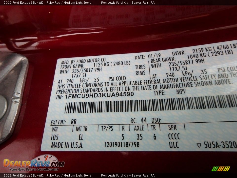 2019 Ford Escape SEL 4WD Ruby Red / Medium Light Stone Photo #15