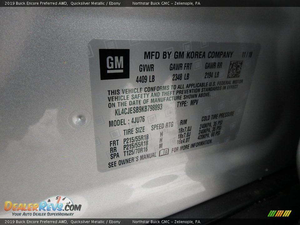 2019 Buick Encore Preferred AWD Quicksilver Metallic / Ebony Photo #16