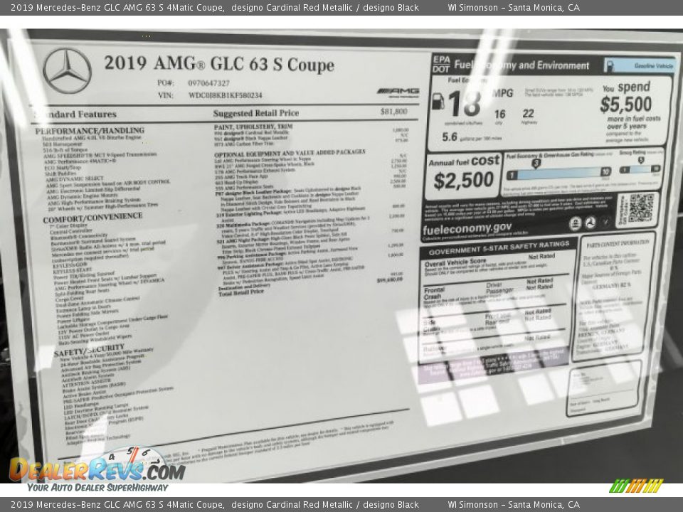 2019 Mercedes-Benz GLC AMG 63 S 4Matic Coupe Window Sticker Photo #10