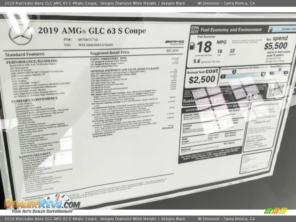 2019 Mercedes-Benz GLC AMG 63 S 4Matic Coupe Window Sticker Photo #10