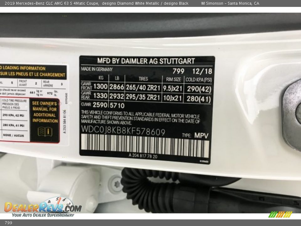 Mercedes-Benz Color Code 799 designo Diamond White Metallic